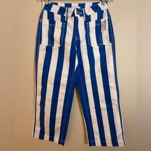 Striped Blue & White Wide-Leg Pants